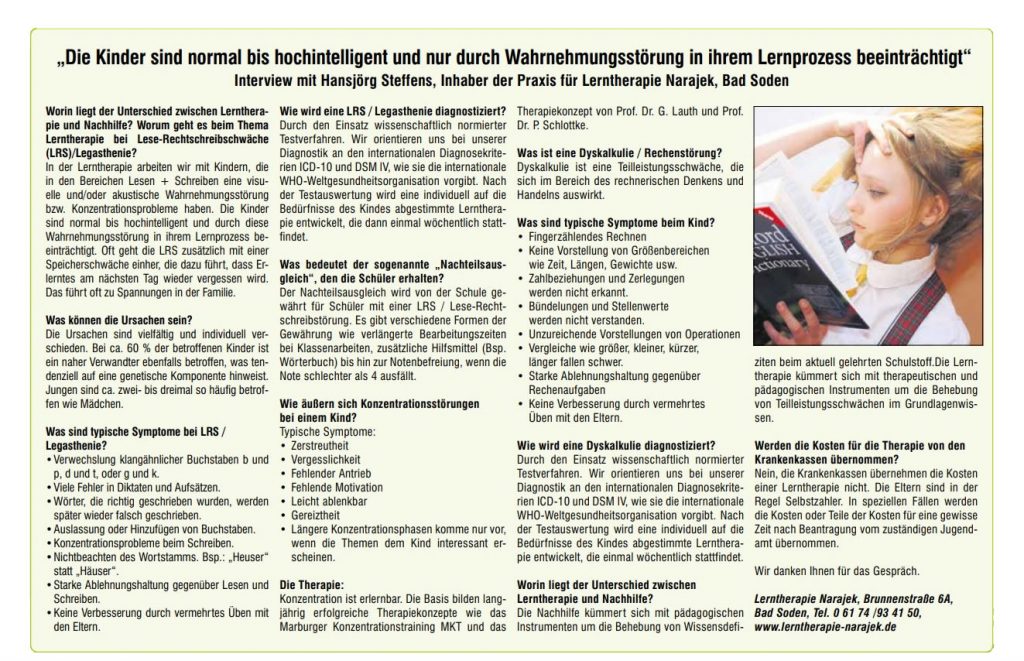 Lerntherapie Interview mit Bad Sodener Zeitung